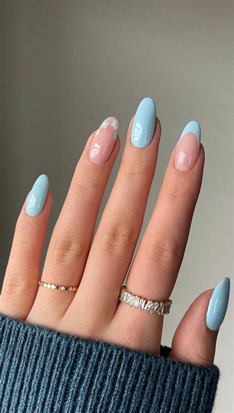 cute blue french tip nails.